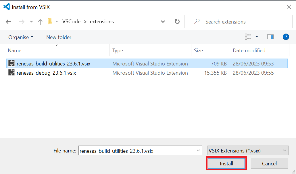 vscode install select vsix file